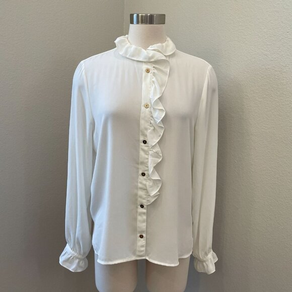 J.CREW Tops - J Crew Womens 12 Ruffle Front Button Up Blouse Long Sleeve Shirt Top